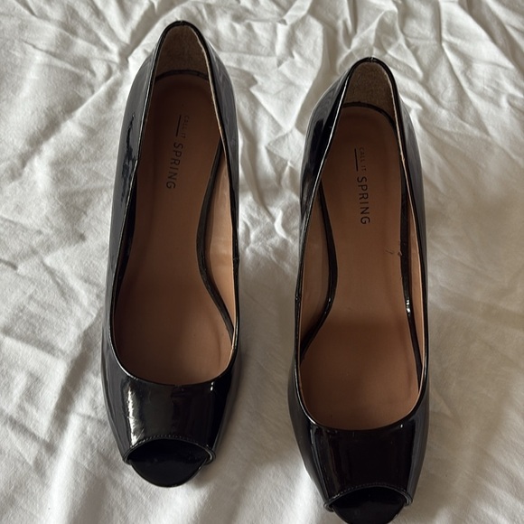 Call It Spring Black Patent Peep Toe Heels | Classic High Heel Pump Size 8 - Picture 2 of 10